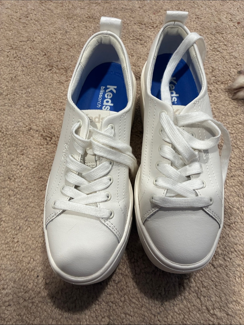 Keds White Leather Sneakers with Blue Insole